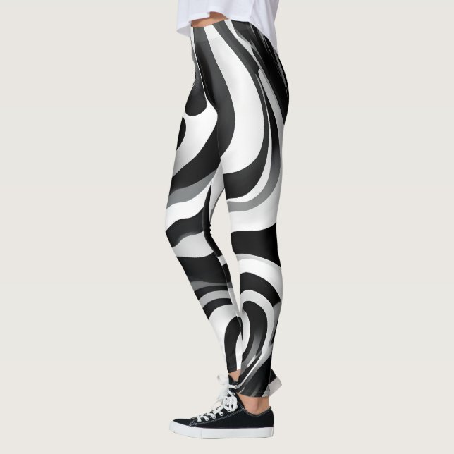 Black And White Wavy Op Art, Leggings (Left)