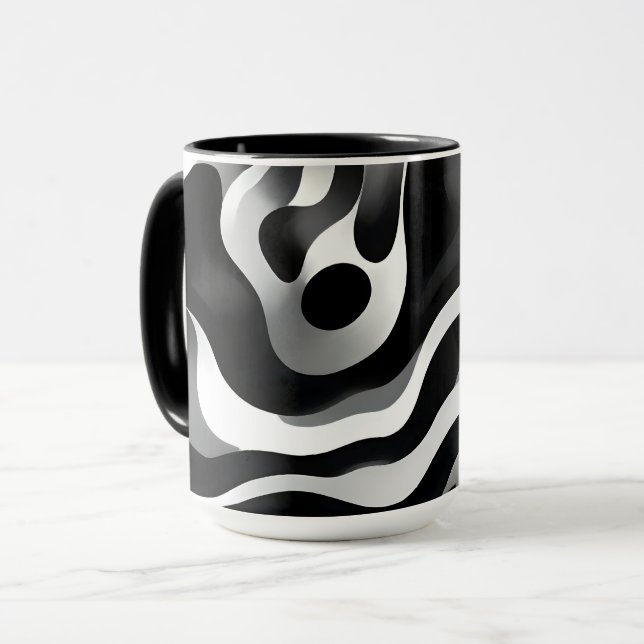 Black And White Wavy Op Art, Mug (Front Left)