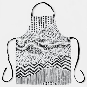 Black and white wavy pattern. Hand-drawn ornament Apron