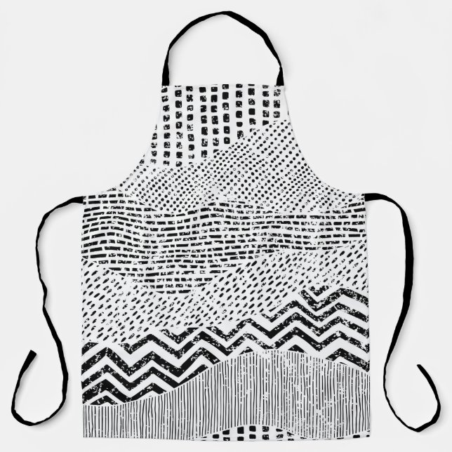 Black and white wavy pattern. Hand-drawn ornament  Apron (Front)