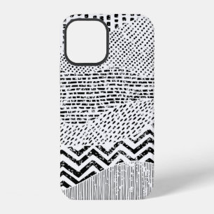 Black and white wavy pattern. Hand-drawn ornament iPhone 12 Case