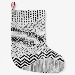 Black and white wavy pattern. Hand-drawn ornament  Small Christmas Stocking