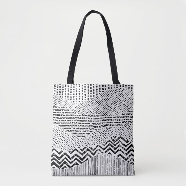 Black and white wavy pattern. Hand-drawn ornament  Tote Bag (Front)