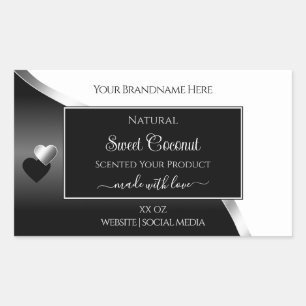 Black and White Wavy Silver Hearts Product Labels