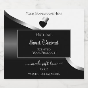 Black and White Wavy Silver Hearts Product Labels