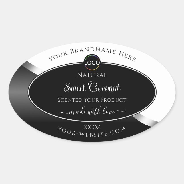 Black and White Wavy Silver Logo Product Labels (Front)