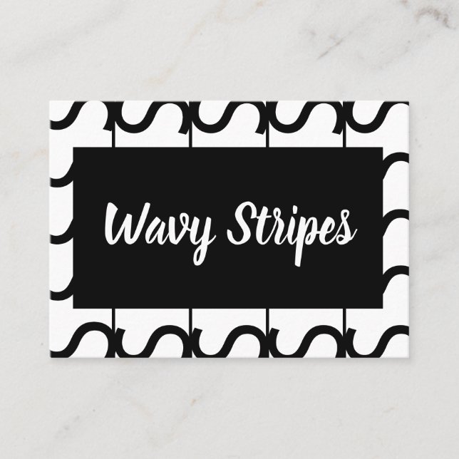 Black and White Wavy Stripe  Business Card (Front)