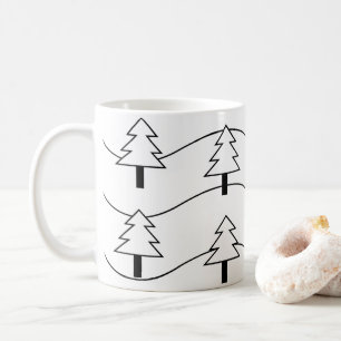 Black and White Wavy Stripe Christmas Tree Pattern Coffee Mug