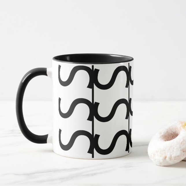 Black and White Wavy Stripe Pattern  Mug (With Donut)