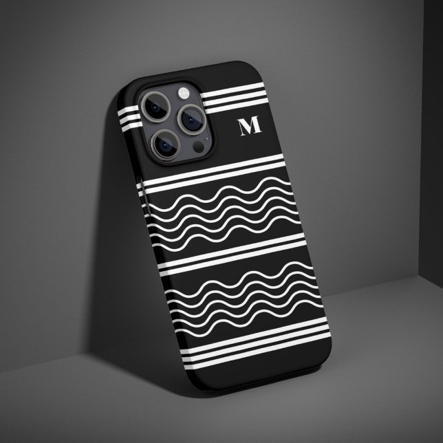 Black and White Wavy Stripes Pattern Monogram Case-Mate iPhone Case (Creator Uploaded)