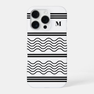 Black and White Wavy Stripes Pattern Monogram iPhone 16 Pro Case