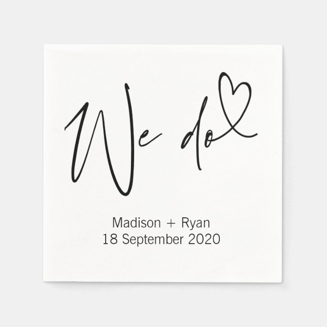 Black and White We Do Wedding Cocktail Napkins Set (Front)