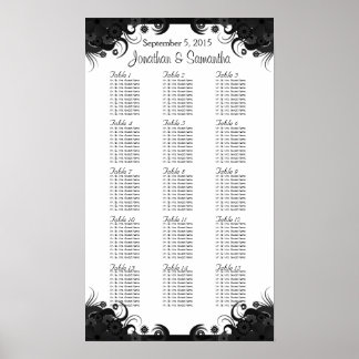 Black and White Wedding 15 Tables Seating Charts
