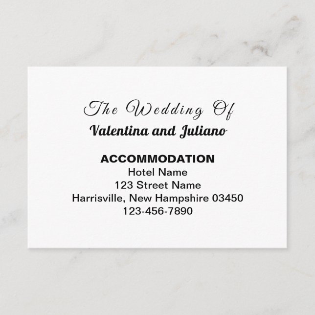 Black and White Wedding Accommodation Enclosure Card (Front)