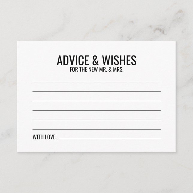 Black and White Wedding Advice and Wishes Card (Front)