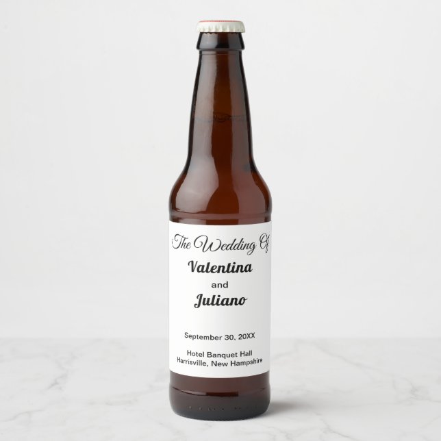 Black and White Wedding Beer Bottle Labels (Front)