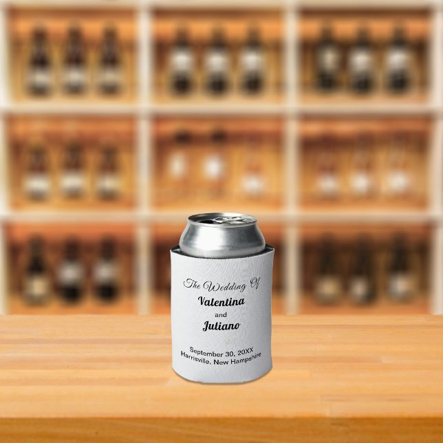 Black and White Wedding Can Cooler (Typography style black and white wedding can cooler)