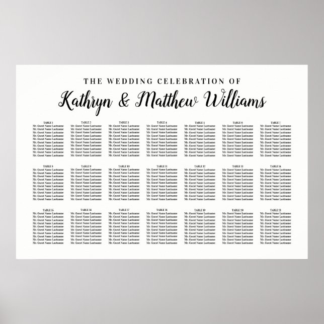 Black and White Wedding Celebration Seating Chart (Front)