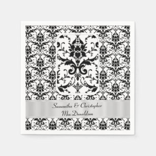 Black and white wedding damask pattern napkin