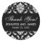 Black and White Wedding Damask Thank You Label
