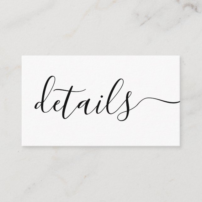 Black and white wedding details custom enclosure card (Front)