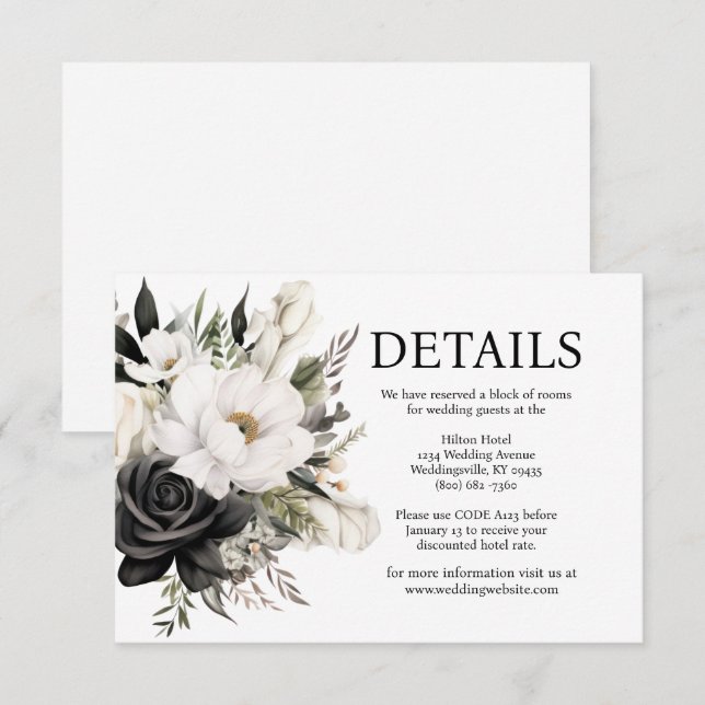 Black and White Wedding Details Enclosure Card (Front/Back)