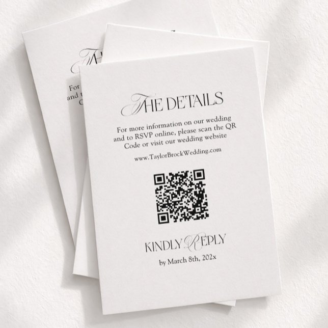 Black and White Wedding Details Qr Code Enclosure Card (Creator Uploaded)