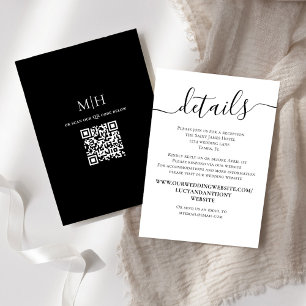 Black and White Wedding Details QR Code Enclosure Card