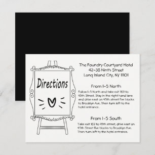 Black and White Wedding Directions Party Easel Invitation