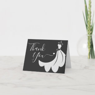 Black and White Wedding Dress Bridal Shower Thank You Card