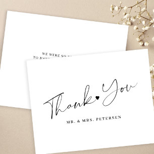 Black and white wedding elegant script thank you card