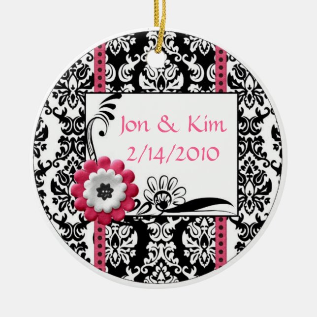 Black and white Wedding Favour Ornament (Front)
