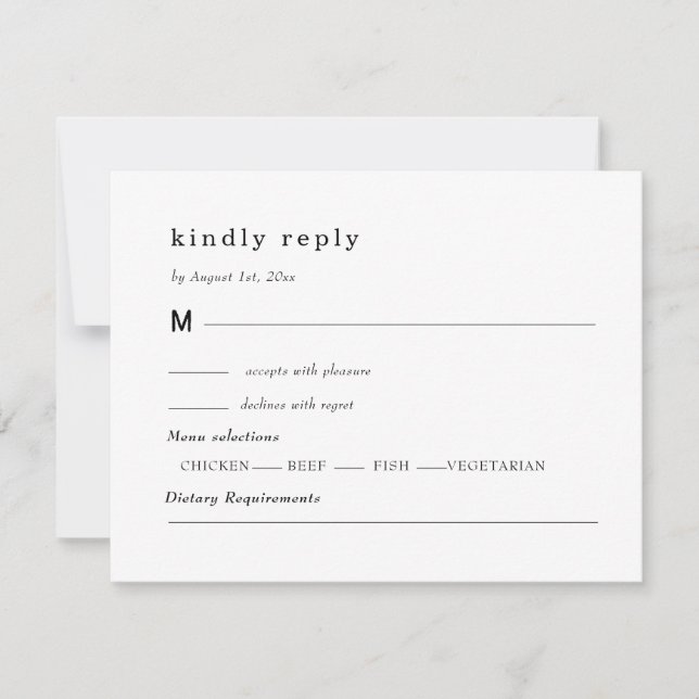 black and white wedding, foliage crest  RSVP card (Front)