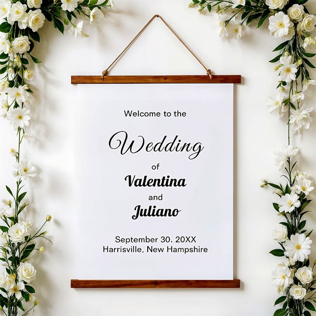 Black and White Wedding Hanging Tapestry (Typography style black and white wedding hanging tapestry)