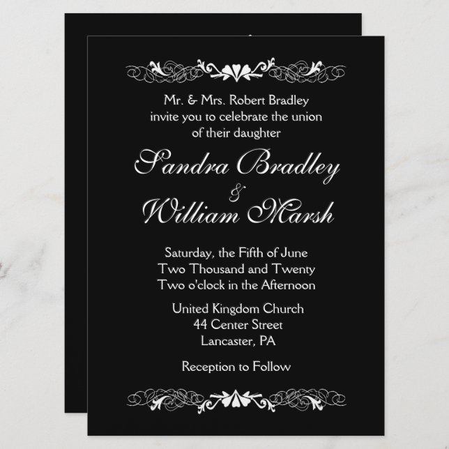 Black and White Wedding Invitation (Front/Back)