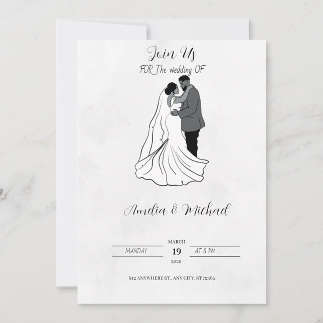 Black and white wedding invitation (Front)
