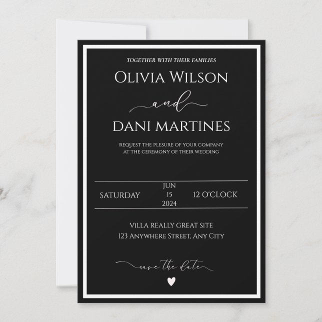 Black and White Wedding Invitation (Front)