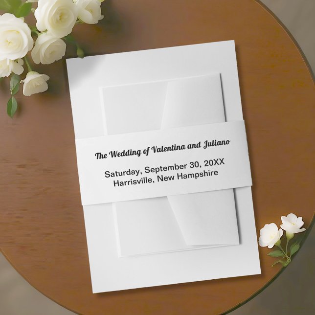 Black and White Wedding Invitation Belly Band (Typography style black and white wedding invitation belly band)