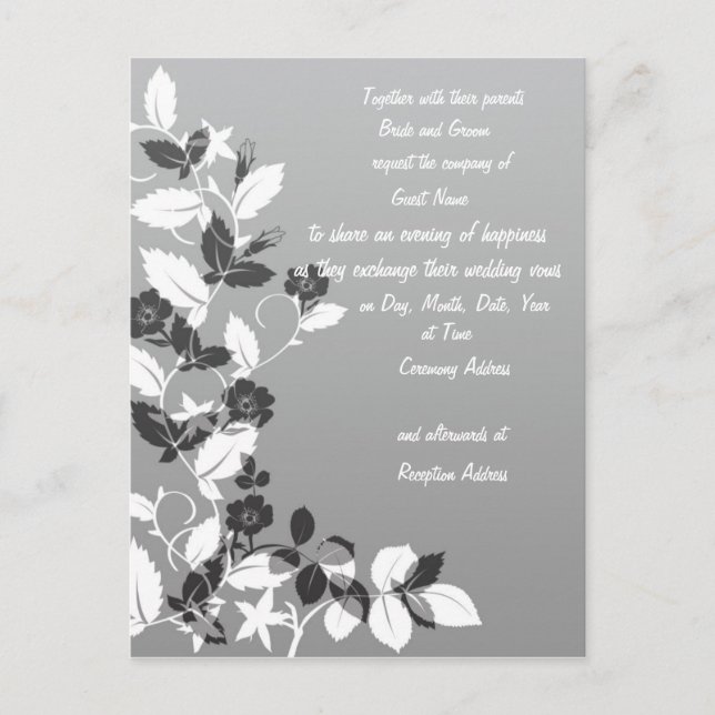 Black and White Wedding Invitation Postcard (Front)