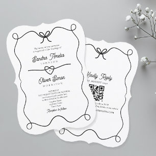 Black and White Wedding Invitation with QR Code