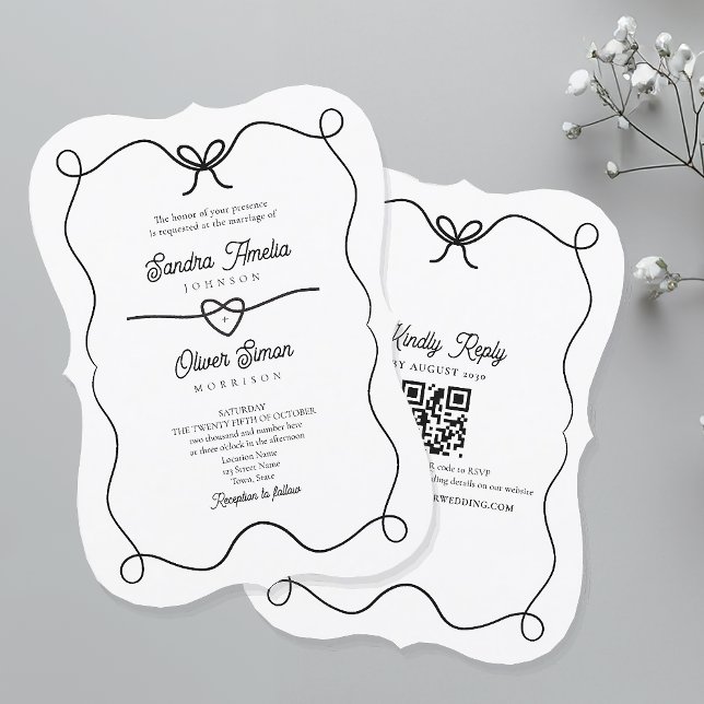 Black and White Wedding Invitation with QR Code (Creator Uploaded)