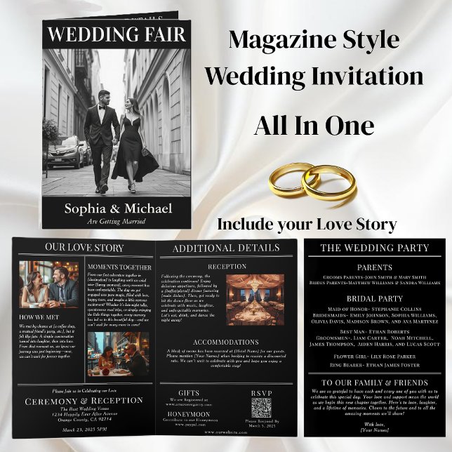 Black and White Wedding Magazine Cover Invitation (Black and White Wedding Magazine Cover Invitation-All in One)