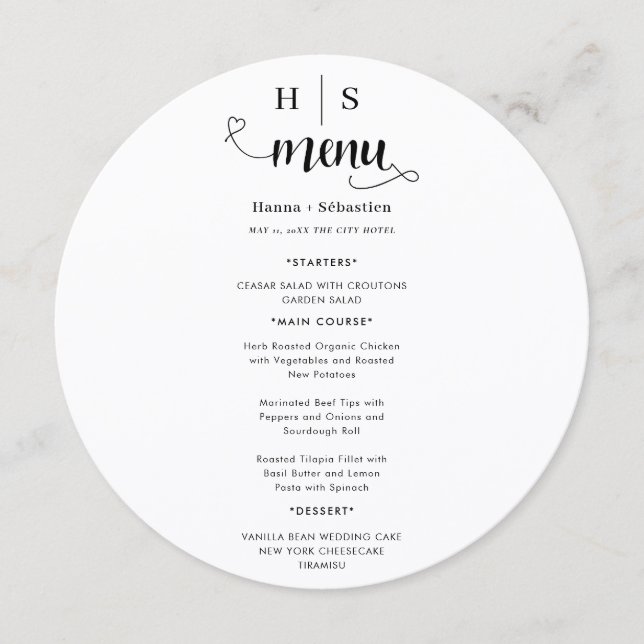 Black and White Wedding Menu (Front)