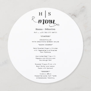 Black and White Wedding Menu