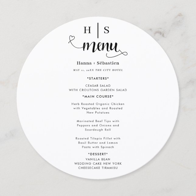 Black and White Wedding Menu (Front)