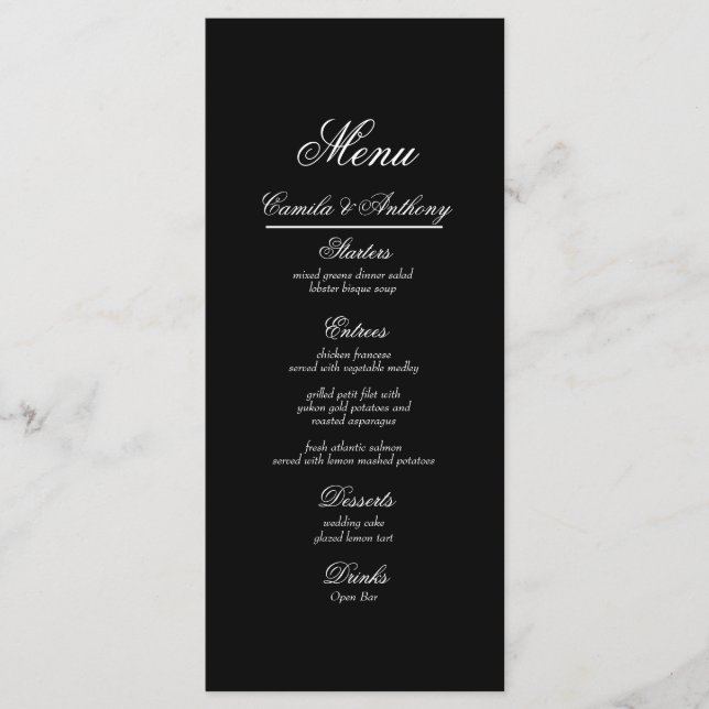 Black and White Wedding Menu (Front)