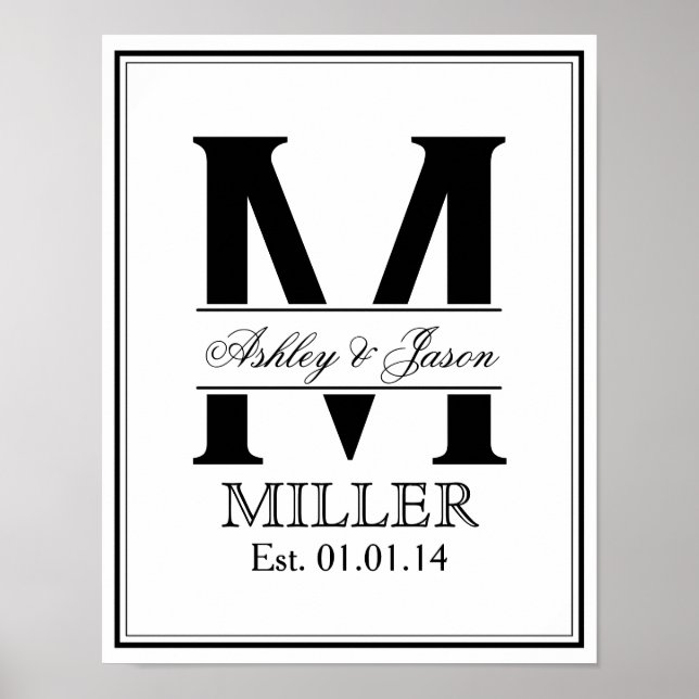 Black and White Wedding Monogram Poster (Front)