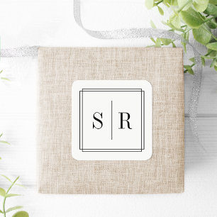 Black and White Wedding Monogram Square Sticker