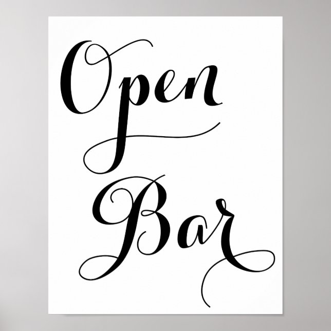 Black And White Wedding Open Bar Sign (Front)