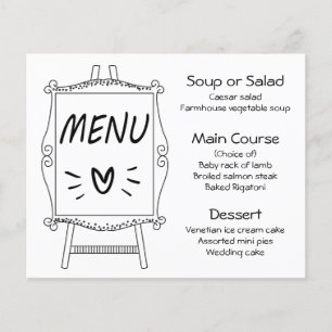 Black And White Wedding Party Menu Easel Sign